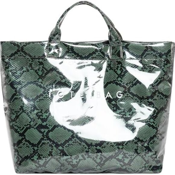 PVC Tote Bag Snake Skin Print Large Waterproof Purse for Women Shopping - Picture 1 of 7